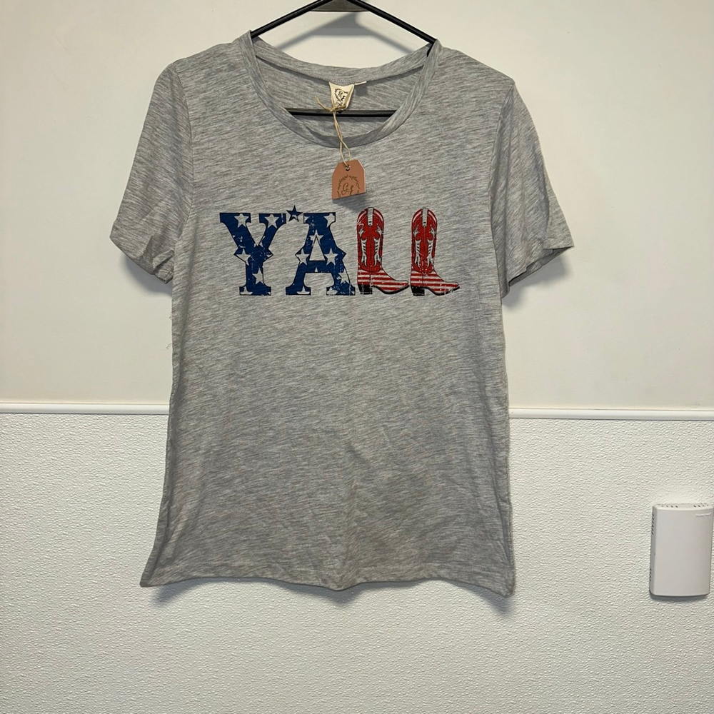Grace & Emma T-shirt Size S Gray Y'all Boots Graphic Women’s Western NWT NEW
